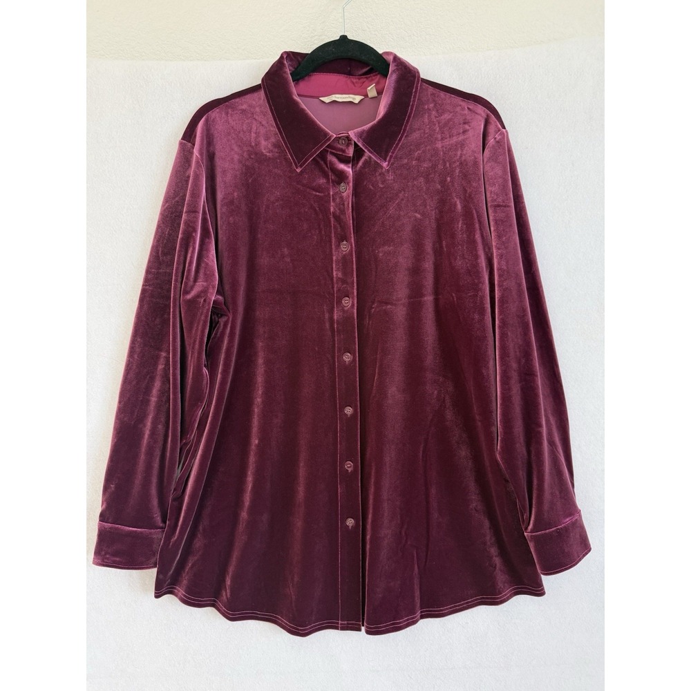 Soft Surroundings Velvet Boyfriend Tunic Top XL Fushcia Button Romantic Collared